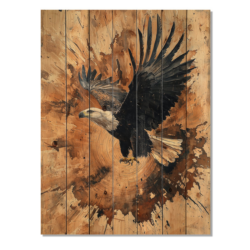Eagle Head On A Wood Slide II - Eagle Animal Wood Wall Art - On Natural Pine Wood, 44" H x 34" W x 0.78" D