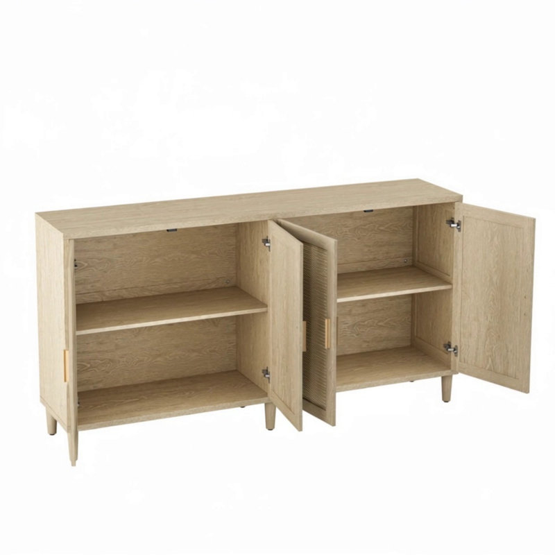 Buffet 70 po en rotin avec rangement, Bois
