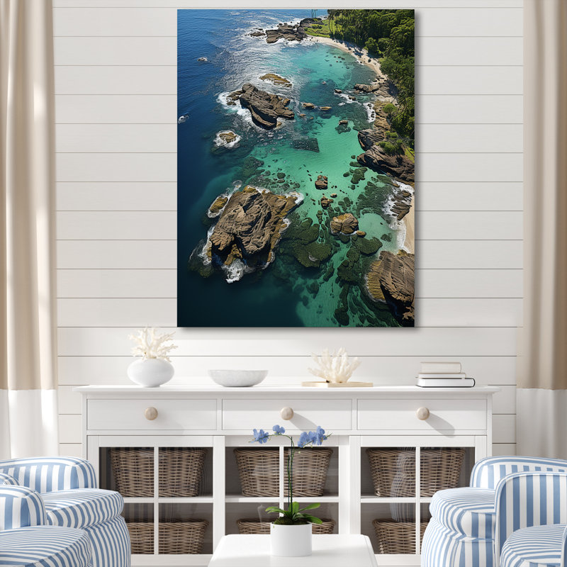 Vue aérienne sur une île tropicale III - plage, art mural, Toile tendue, H 44 po x l 34 po x P 1,5 po