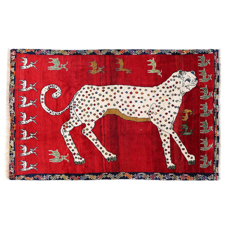 Tapis noué à la main 5 pi x 7 pi 9 po Animal