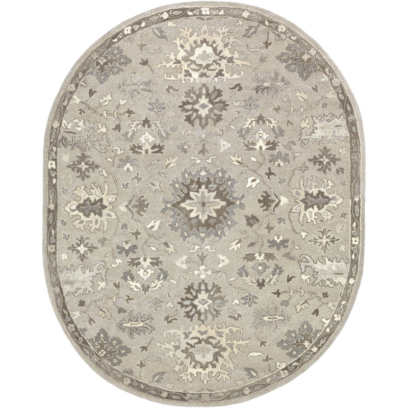 Tapis beige / gris en laine touffeté à la main Minonk, Oval 6 pi x 9 pi