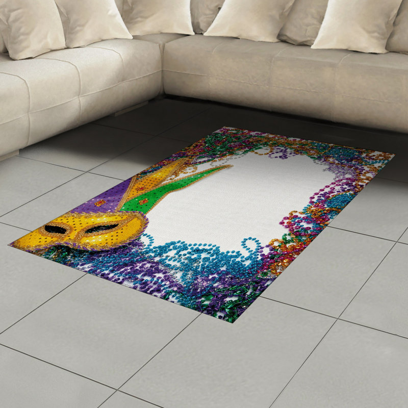 Tapis décoratif en fibres de polyester à haute densité Mardi Gras, Rectangle— 4 pi x 5 pi 8 po