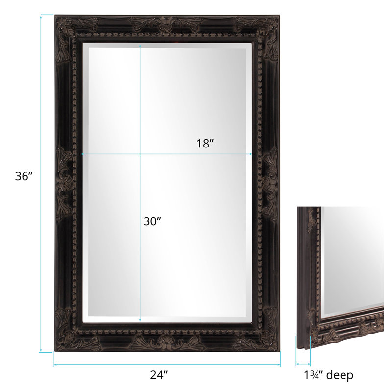 Solid Wood Rectangle Mirror, Antique Black