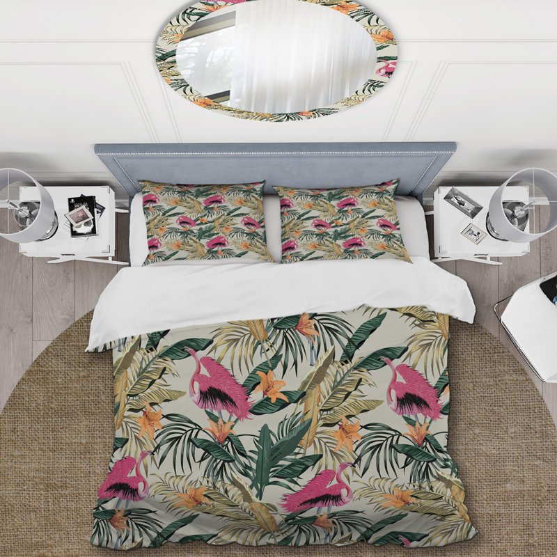 Illustration de la jungle exotique - Ensemble de housse de couette floral - Polyester en microfibre