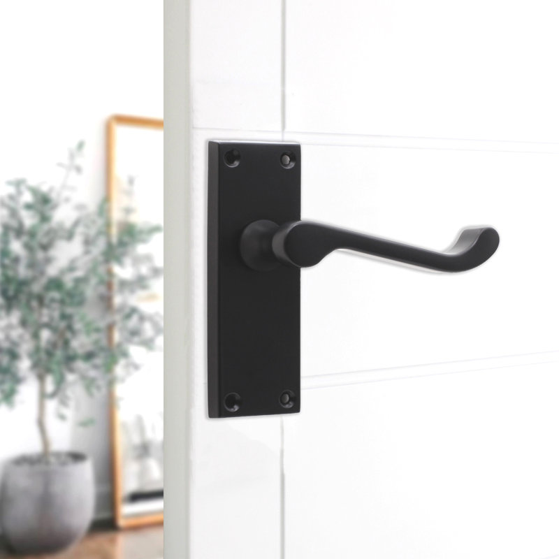 Victorian Scroll Latch Lever Handle 115mm Matt Black