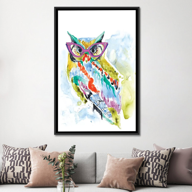 «Smarty-Pants Owl», reproduction sur toile, H 26 po x l 18 po x P 1,5 po, Toile avec cadre noir, Pas de tapis