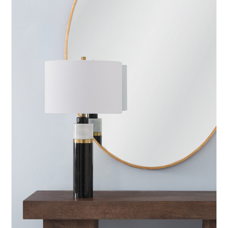 Lampe de table en marbre noir et blanc avec détails dorés et abat-jour tambour Gregory
