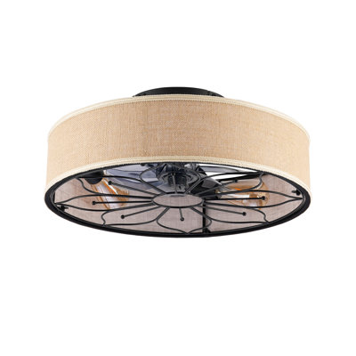 20" Lotus Design  Fabric Farmhouse Bladeless Ceiling fan With Remote Control  For Living room, Bedroom,Kitchen--NOT INCLUDED BULBS