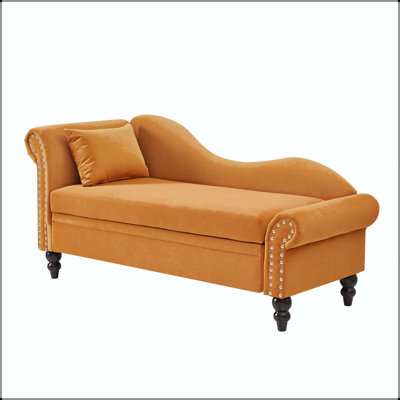 Chaise longue en velours 64,5 "avec rangement caché et garniture cloutée