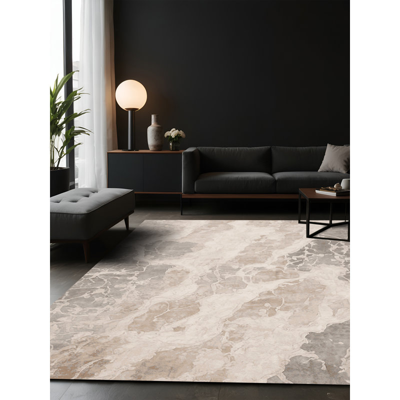 Tapis beige soyeux et moelleux, Rectangle 7 pi x 10 pi
