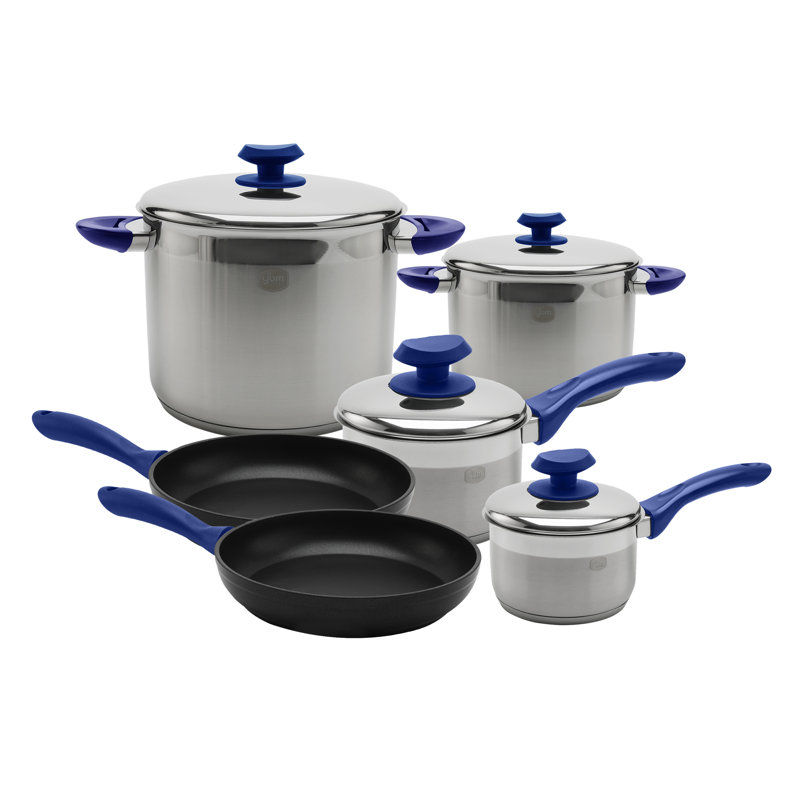 YBM Home 18/10 Tri-Ply Stainless Steel Cookware Set Induction Compatible 10 Pieces