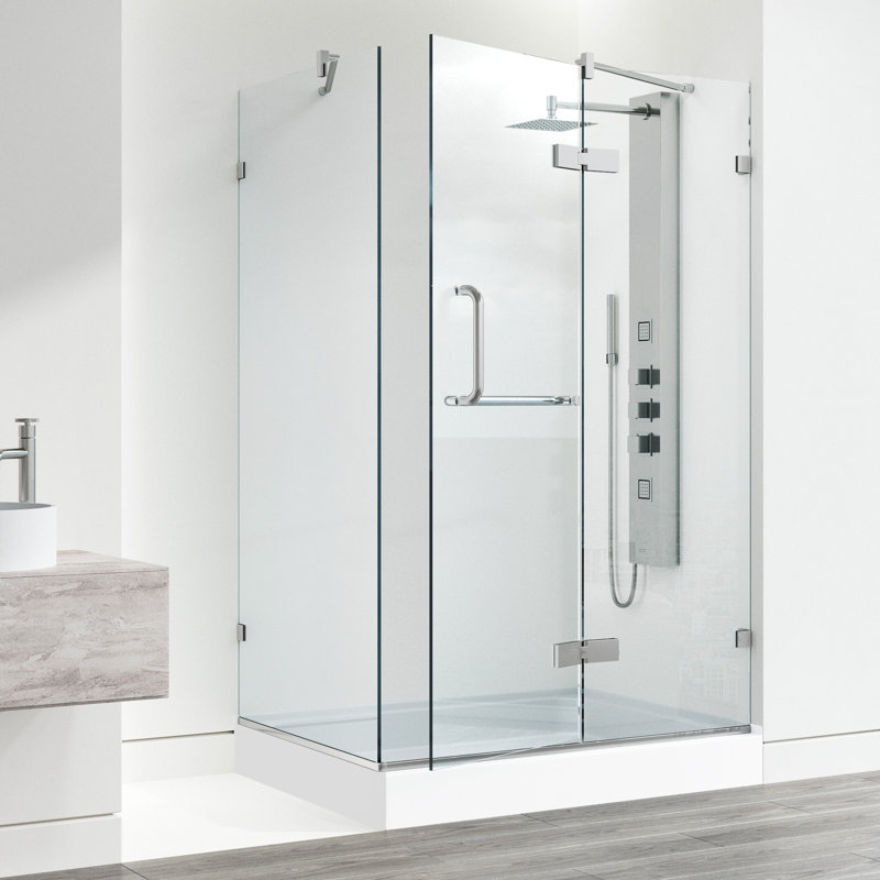 Monteray 48" W x 36" D x 79" H Hinged Frameless Shower Enclosure with 3/8  Clear Glass&Base, Brushed Nickel, Right