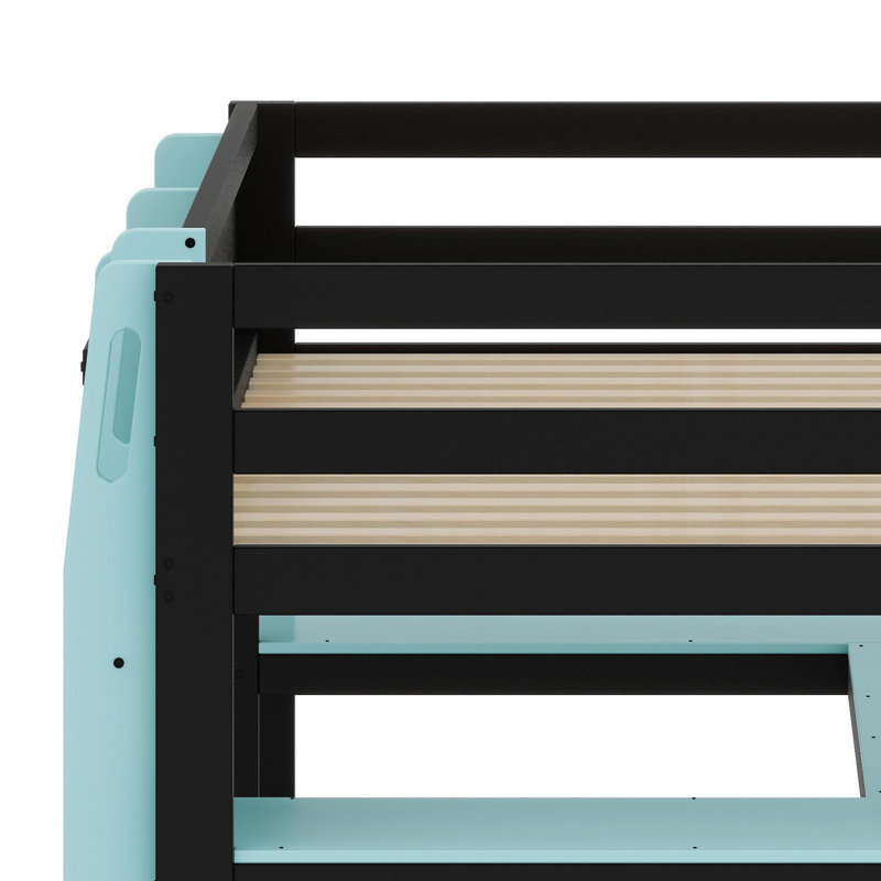 Space-Saving High Sleeper Featuring Built-in Desk, Lateral Storage Unit, Multi-Tier Shelves, and Smart Color-Changing LED System
