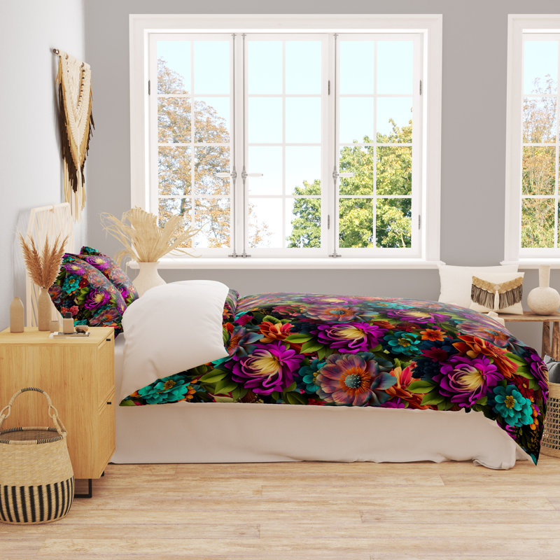 Floral Duvet Cover, King Duvet Cover + 2 King Shams