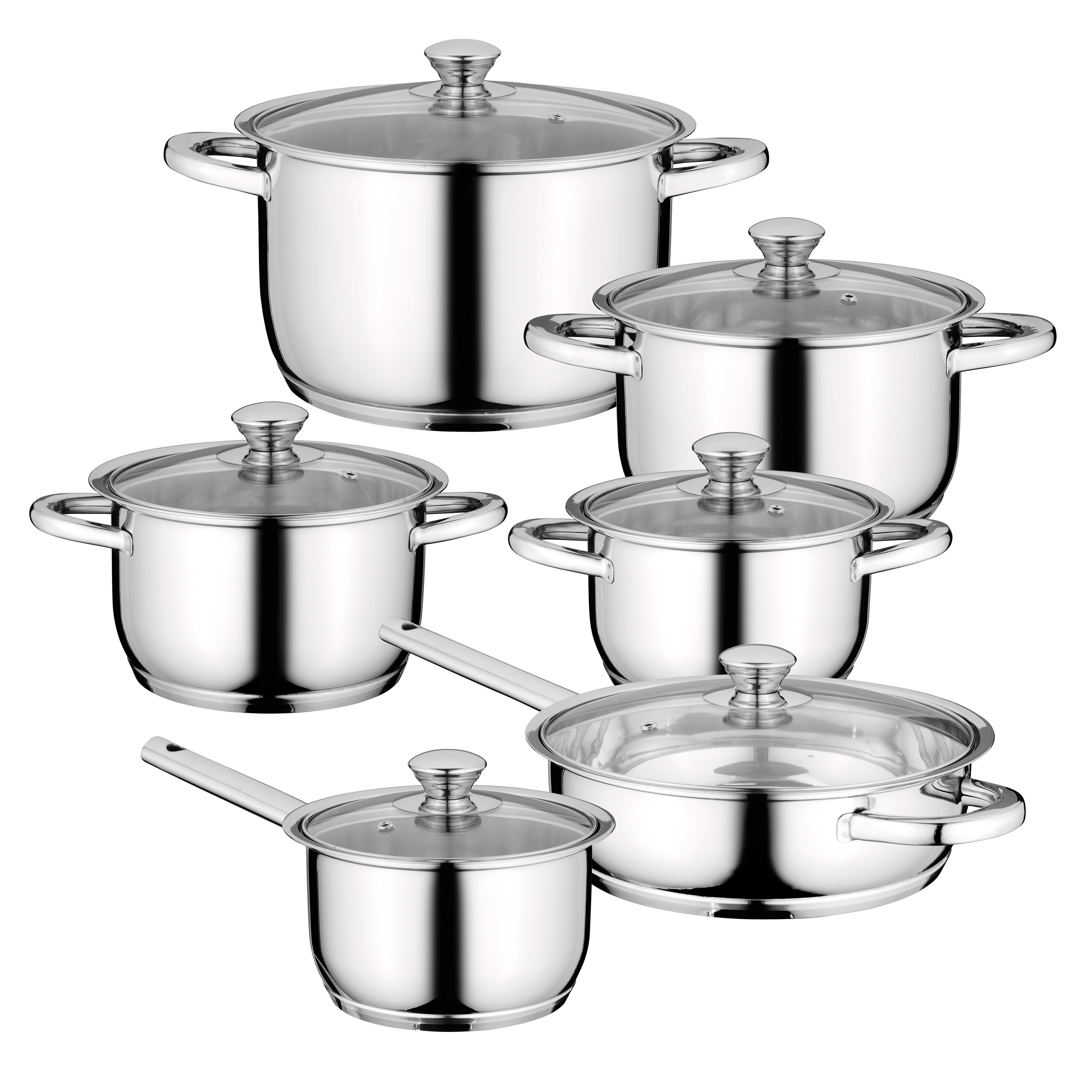 12Pc Stainless Steel Casserole Saucepan Stock Pot Set Kitchen Induction  Cookware