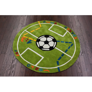 KinderLOOM Soccer Field Green Kids Rug