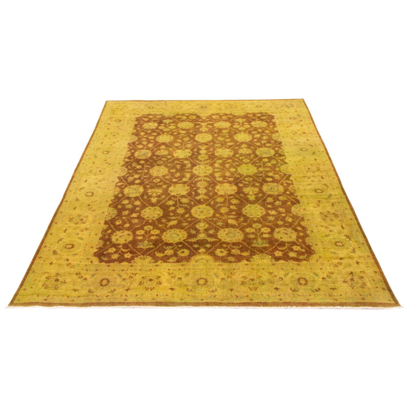 Tapis brun en laine noué à la main de conception unique 8 pi 1 po x 11 pi 3 po