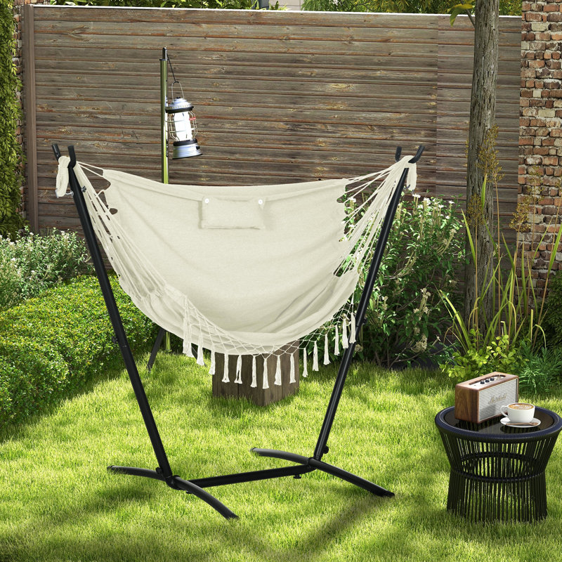 Chaise longue de hamac avec support Outsunny, Blanc