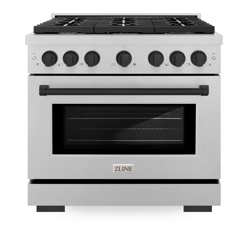 ZLINE Autograph 36 in. Gas Range in DuraSnow® Stainless Steel and Matte Black Accents, Matte Black