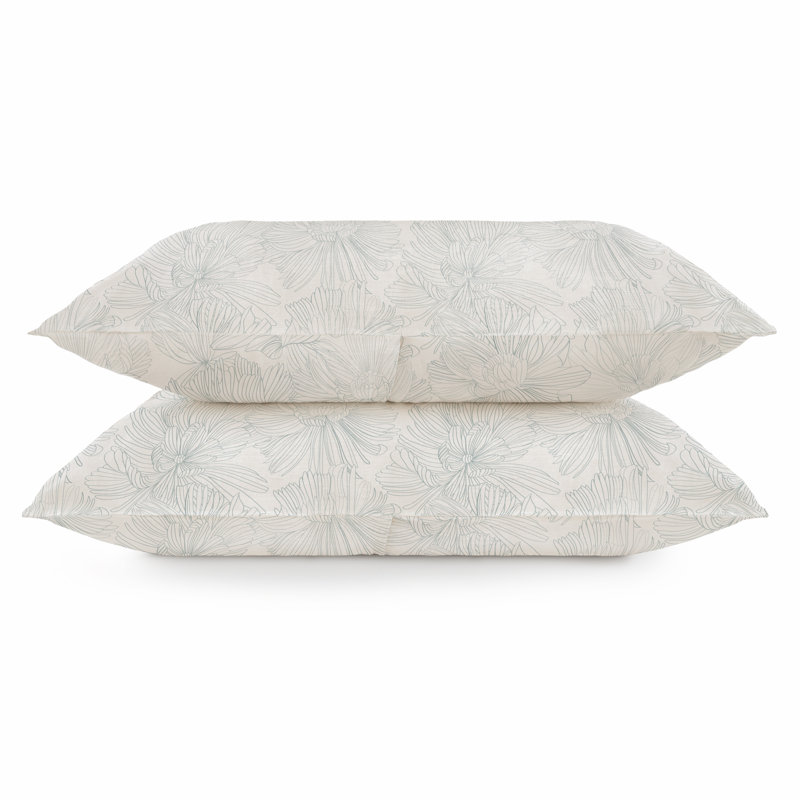 100% French Linen Pillowcase Set, Standard Pillowcase, Cream/Wave Floral