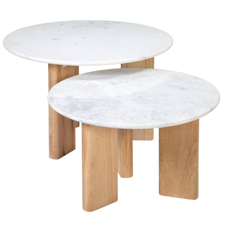 Bryn Banswara Marble Coffee Table, White Marble (Set of 2)