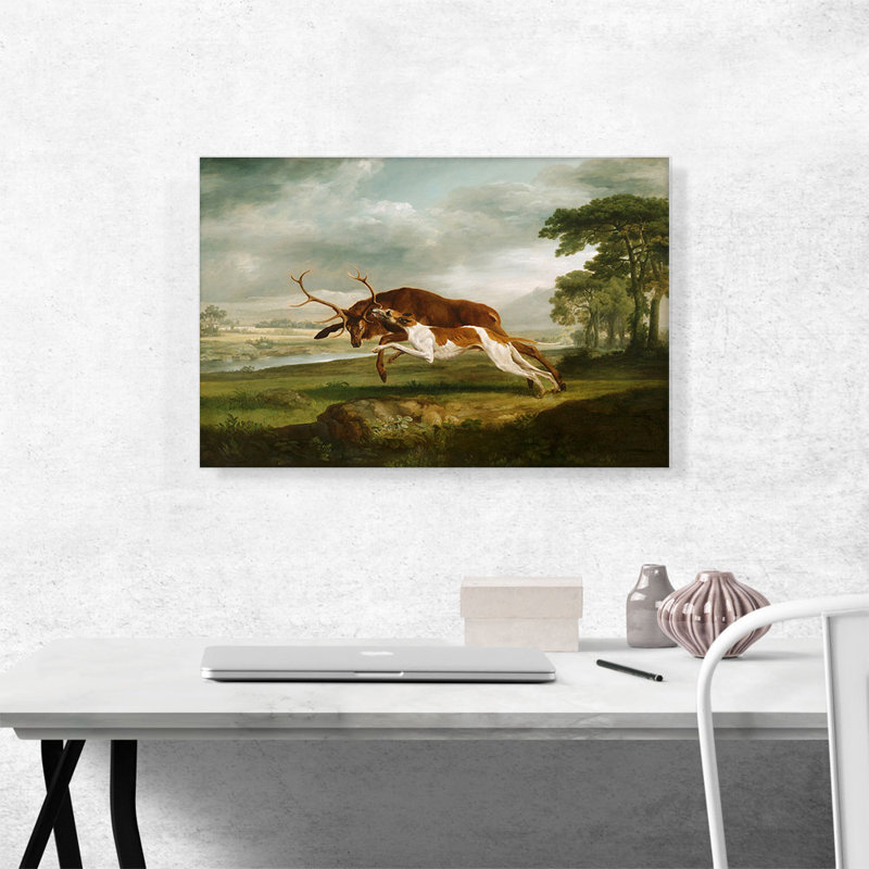 «Hound Coursing a Stag 1763» par George Stubbs, reproduction d'art sur toile tendue, H 18 po x l 26 po x P 0,75 po
