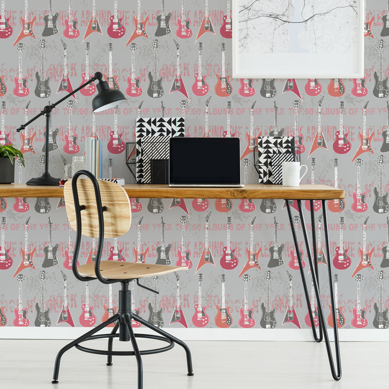 Rouleau de papier peint l 33 pi x l 20,5 po rock star Gulfcrest, Rose