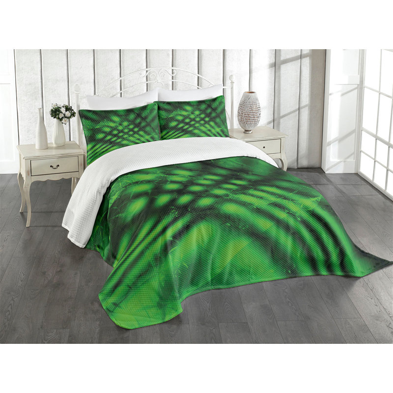 Ambesonne Lime Green Bedspread Set Psychedelic Blurry Hunter Green Black