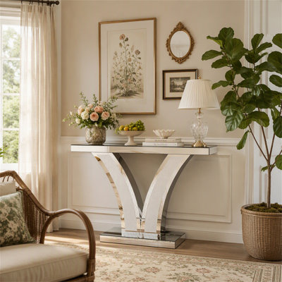 Console miroir de 99 cm (39 po), table d'entrée moderne argentée