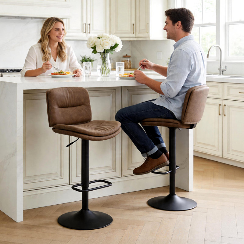 Sahla Swivel Upholstered Adjustable Height Counter Stool with Metal Frame, Brown, 6