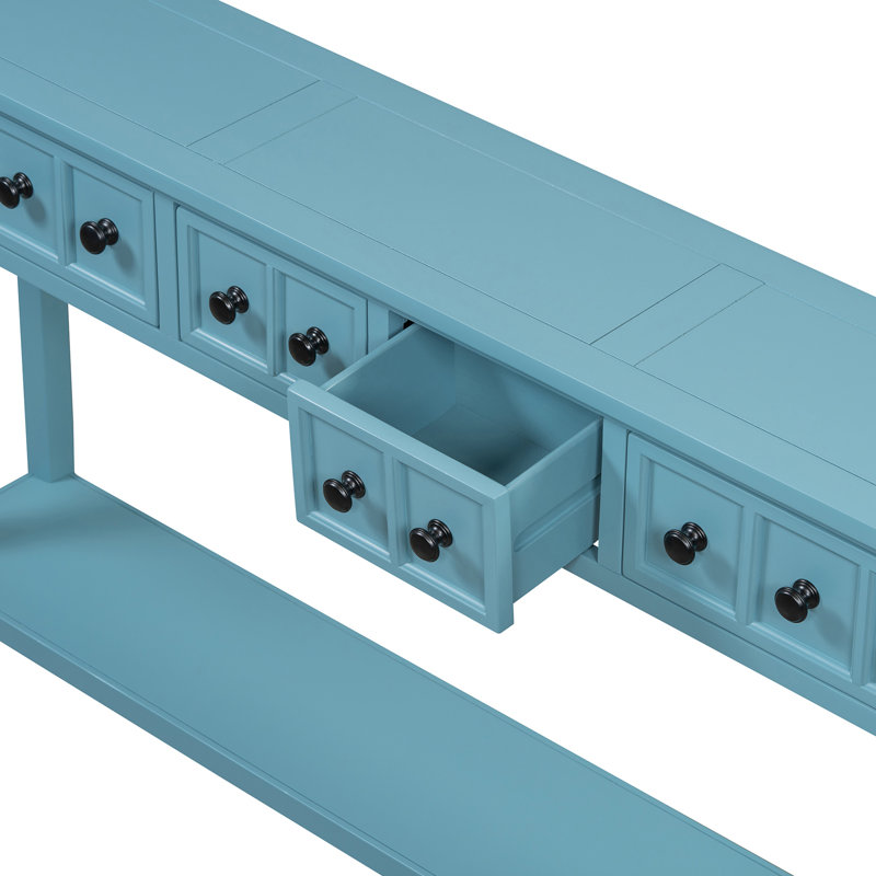 Console Table, 60" Long Sofa Table With Two Different Size Drawers And Bottom Shelf For Storage, Turquoise Green