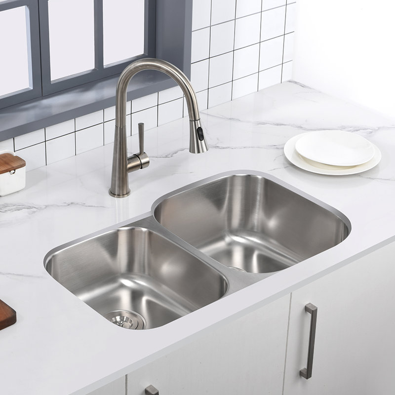 32" x 20" Undermount Stainless Steel Double Bowls Kitchen Sink