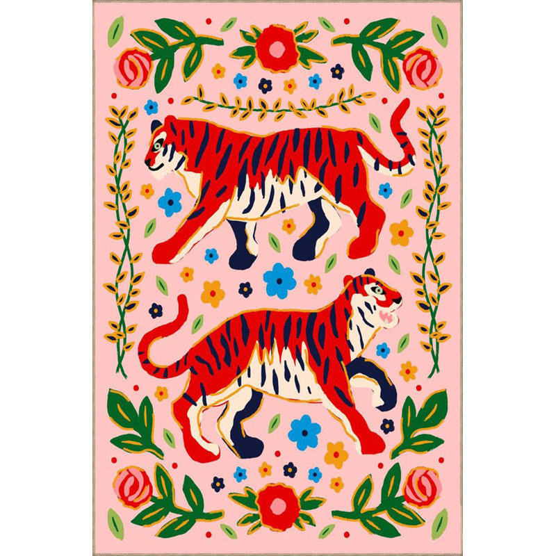 Tapis tigre et motif floral, Sous-tapis rectangulaire 2 pi 6 po x 4 pi 11 po