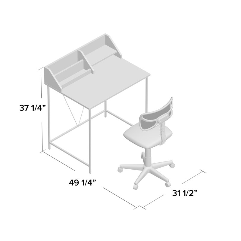 Ensemble de bureau avec huche et chaise Morgane, Blanc / Rose