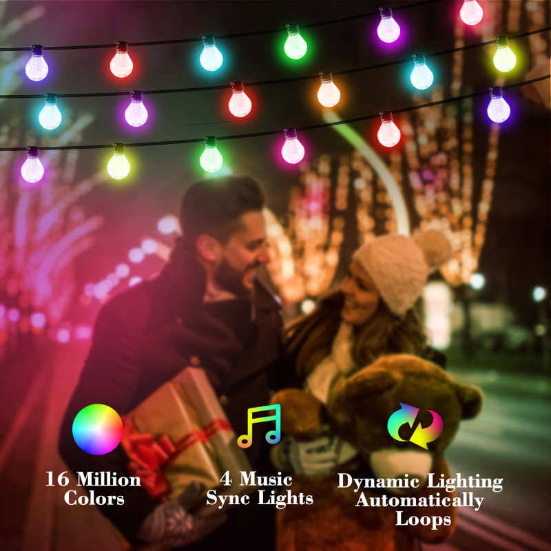 Bryah Solar Smart String Lights Outdoor 25Ft 15 Bulbs Globe G40 LED with Remote and App Control