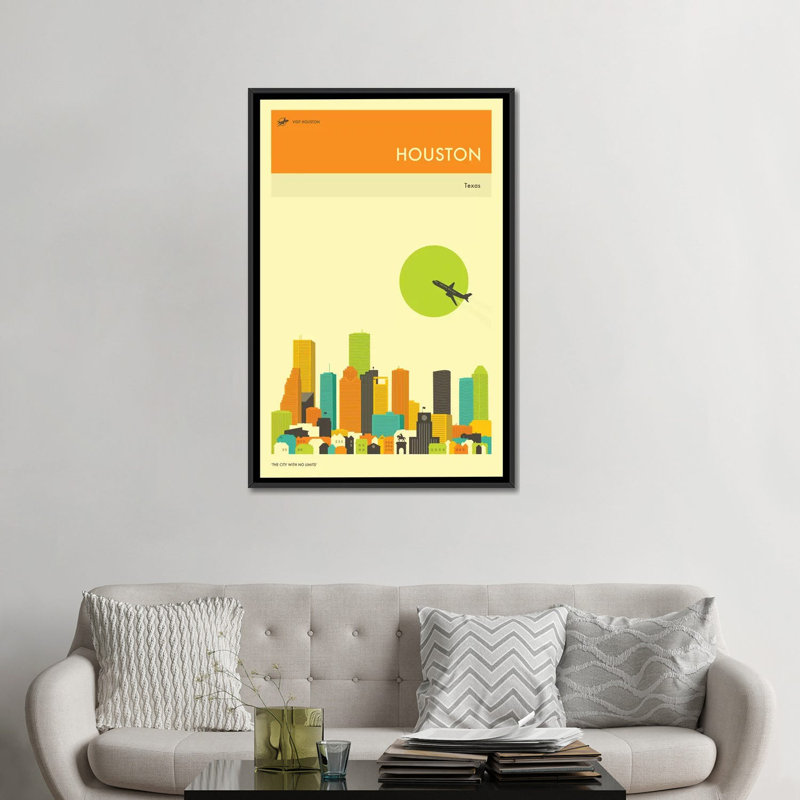 « houston horizon iii », impression sur toile, H 26 po x l 18 po x P 1,5 po, Toile encadrée noire, Pas de tapis