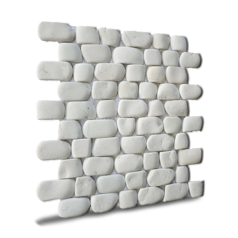 Florida 12" x 12" Natural Stone Linear Pebble Mosaic Wall Tile, Strip White