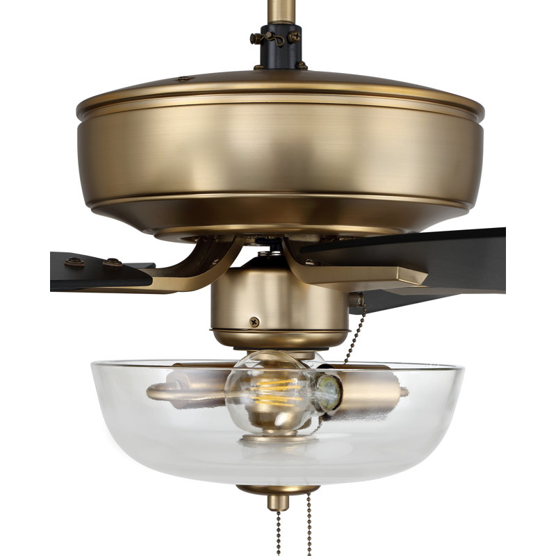 52'' Ceiling Fan with Light Kit, Satin Brass/Black