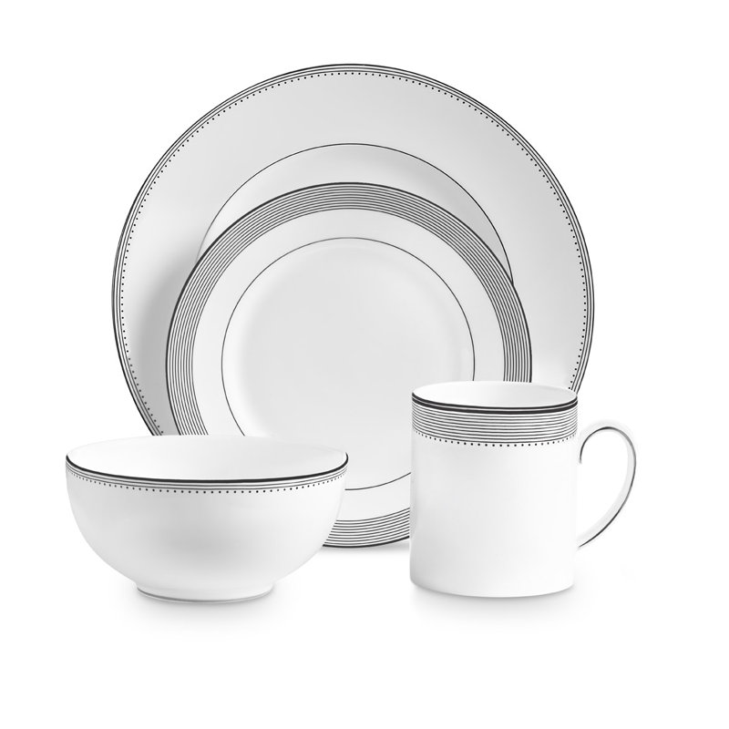 White and Black Porcelain 4-Piece Dinnerware Set