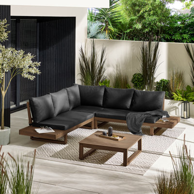 Temmy Solid Wood 6 Seater Garden Sofa Set & Coffee Table - Outdoor Patio Lounge for Modern Garden