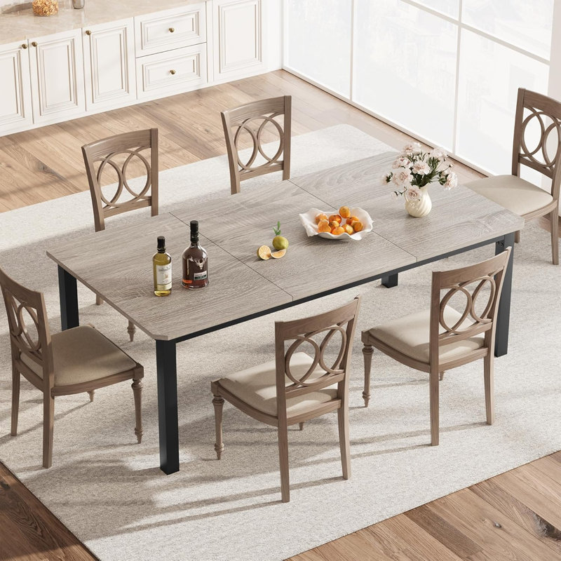 Industrial Dining Table for 6-8 People, 78.7 Inch Long Wooden Kitchen Table with Sturdy Metal Frame & Finish - Seats 6 Rectangular Counter for Dinner