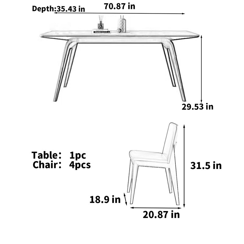 Simple rectangular solid wood legs rock table, 29.53"H x 70.87"L x 35.43"W