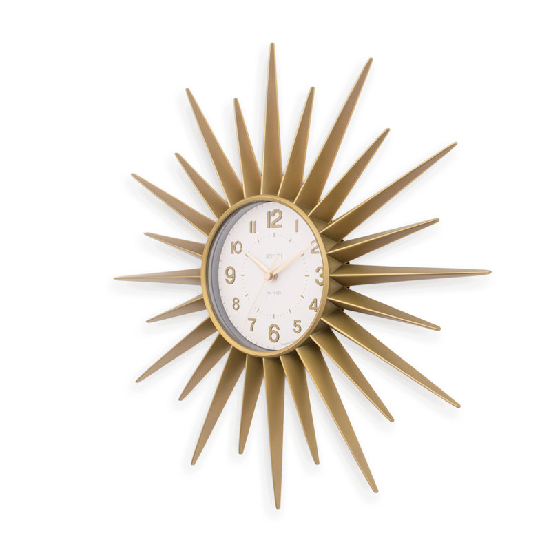 Acctim Stella Wall Clock Sunburst StarBurst Quartz Retro Spoke Sprayed 43cm, Golden
