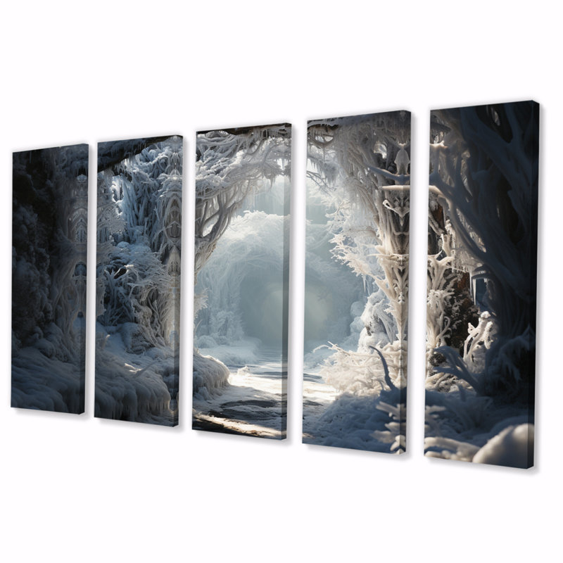 Winter Frosty Forest V - Paysages, art mural, salon - 5 panneaux égaux
