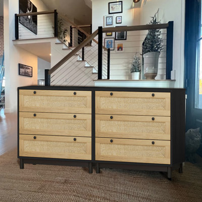 Accent Wooden Rope Woven Cabinet Dresser ,Set of 2 3-Drawers Storage Cabinet by Bay Isle Home