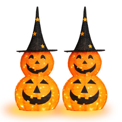 2-Piece 36" H LED Lighted Iron and Fabric Jack-O-Lantern 