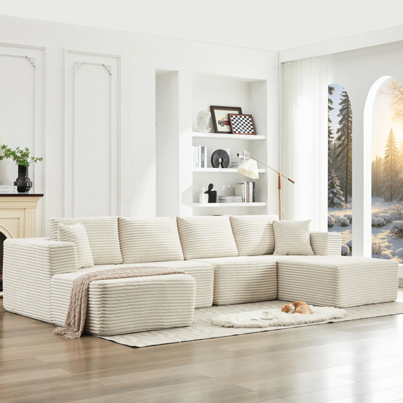 Canapé double modulaire 106 po Cloud, Velours côtelé beige, H 32,71 po x l 74,99 po x P 71,99 po