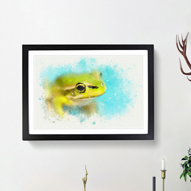 Green Frog in Abstract - Picture Frame Graphic Art Print, 48cm H x 65cm W x 2cm D, Black Framed