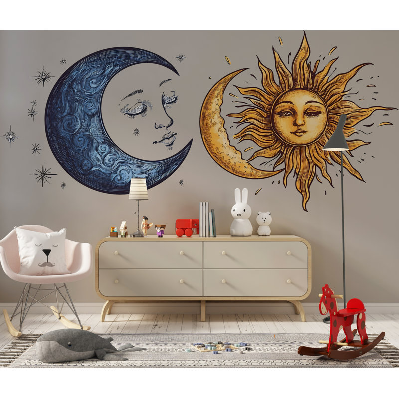 Ensemble de décalcomanie murale soleil lune, autocollant mural céleste, Boho Wall Art, décor d'astrologie, mystique soleil lune murale, décor de chambre à coucher, 180 g