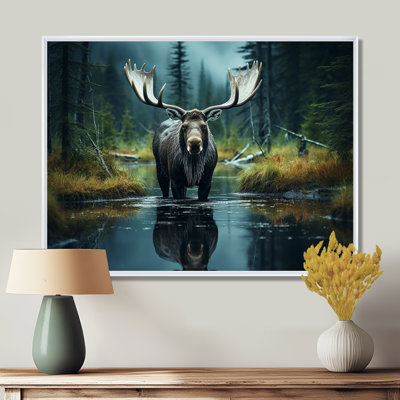 «Green Moose Forest Dusk», art mural orignal
